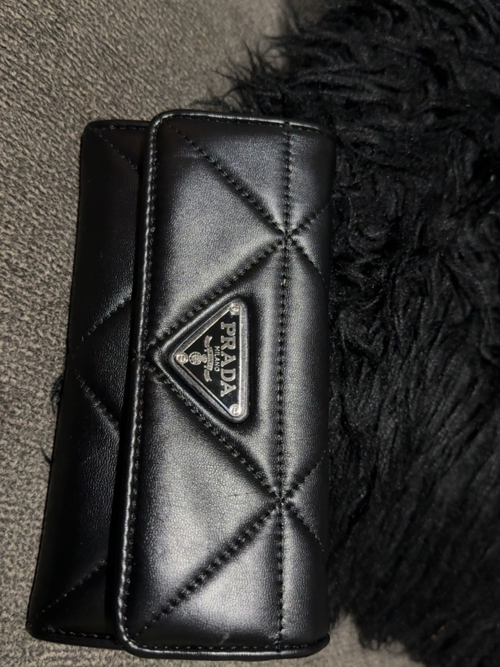 Prada Black Quilted Leather Wallet with Triangle Logo